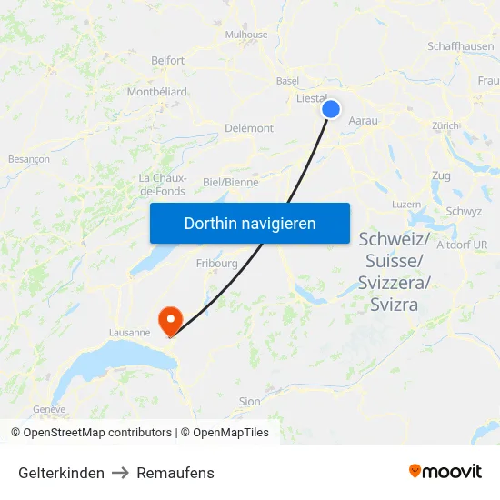Gelterkinden to Remaufens map