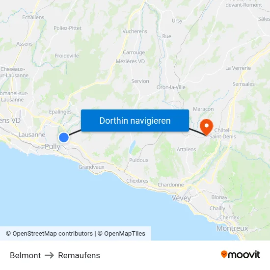 Belmont to Remaufens map