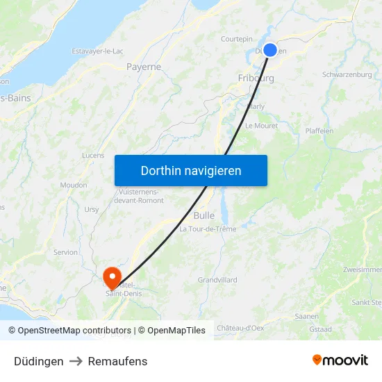 Düdingen to Remaufens map
