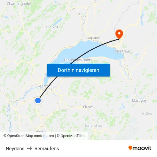 Neydens to Remaufens map