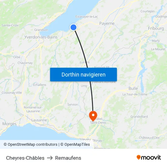 Cheyres-Châbles to Remaufens map