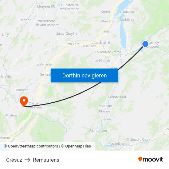Crésuz to Remaufens map