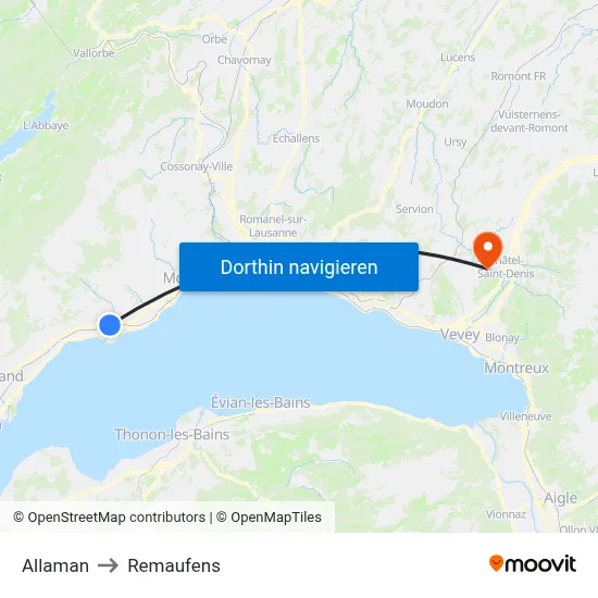 Allaman to Remaufens map