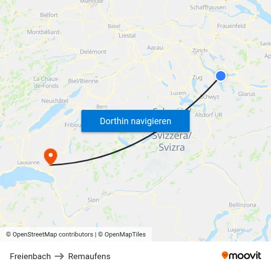 Freienbach to Remaufens map