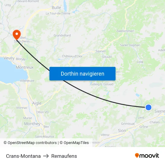 Crans-Montana to Remaufens map