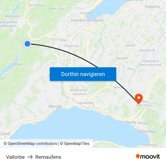 Vallorbe to Remaufens map