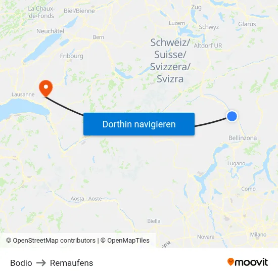 Bodio to Remaufens map