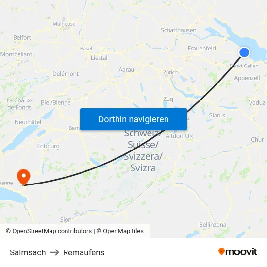 Salmsach to Remaufens map