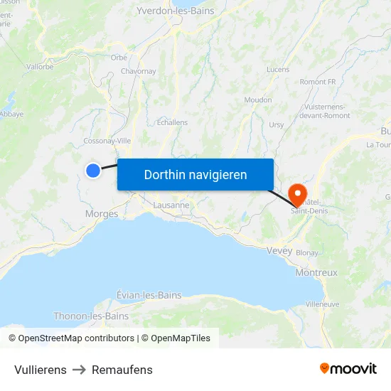 Vullierens to Remaufens map