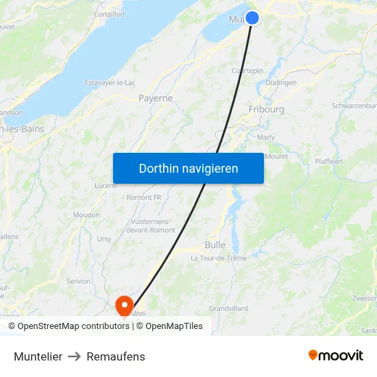 Muntelier to Remaufens map