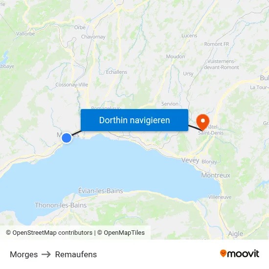 Morges to Remaufens map