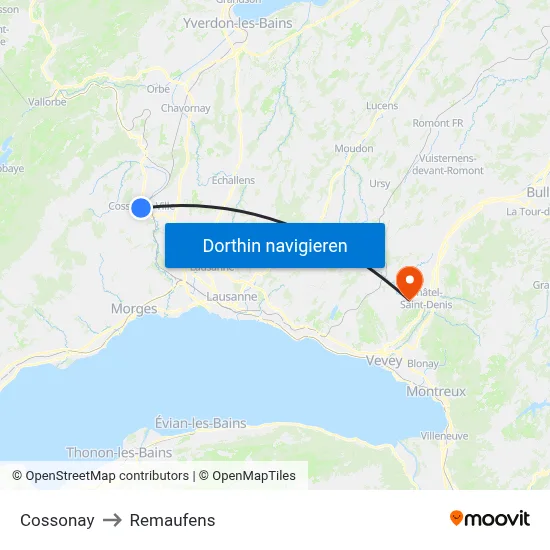 Cossonay to Remaufens map