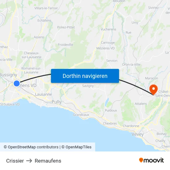 Crissier to Remaufens map