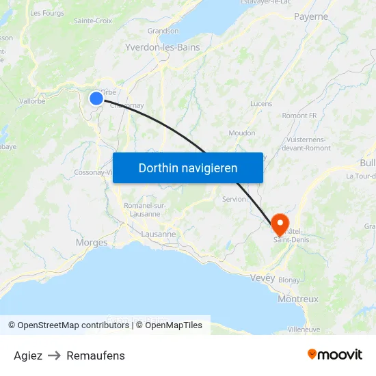 Agiez to Remaufens map