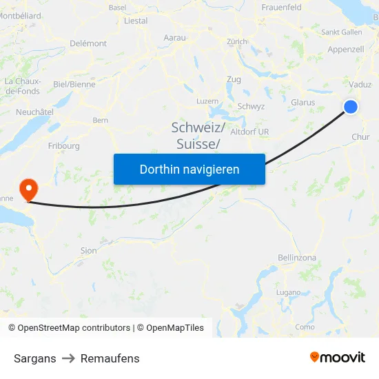 Sargans to Remaufens map