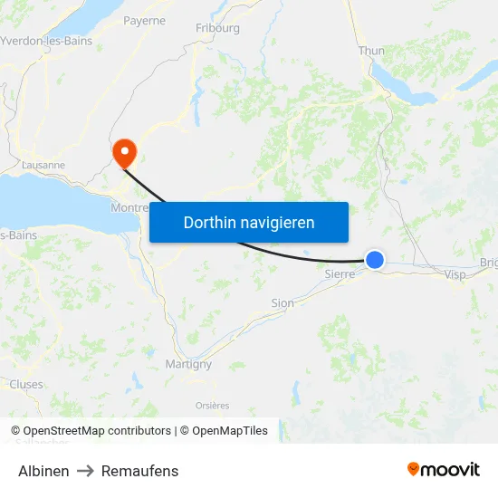 Albinen to Remaufens map