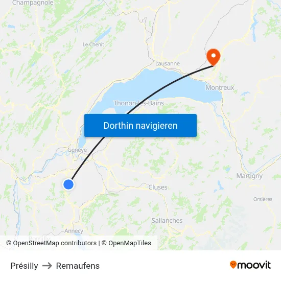 Présilly to Remaufens map