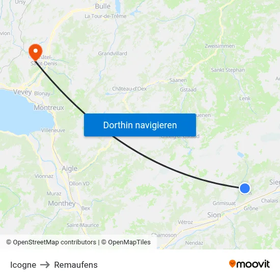 Icogne to Remaufens map