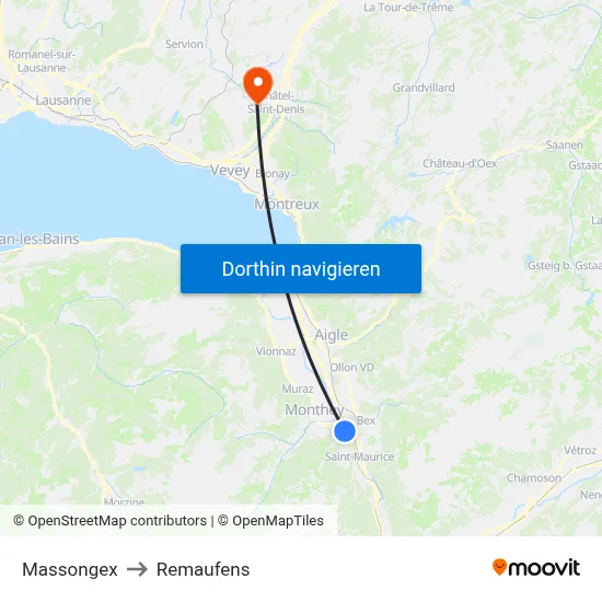 Massongex to Remaufens map