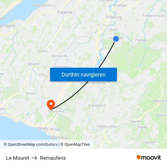 Le Mouret to Remaufens map