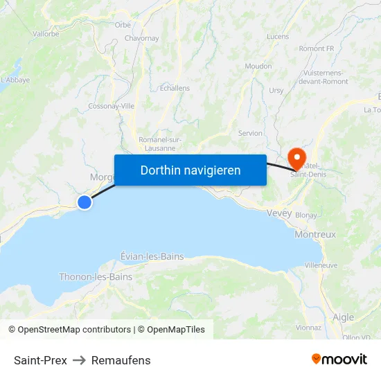 Saint-Prex to Remaufens map