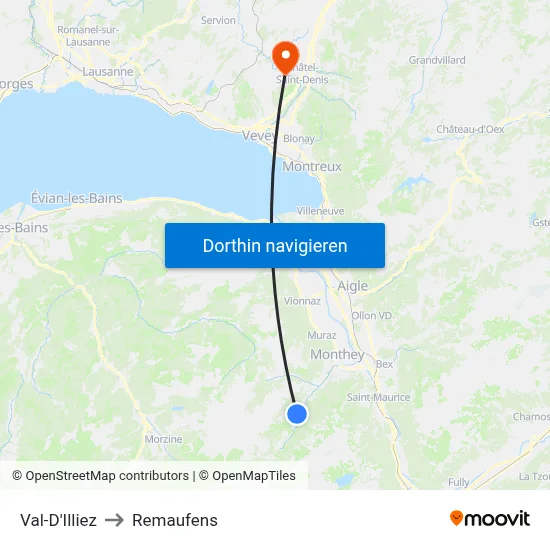 Val-D'Illiez to Remaufens map