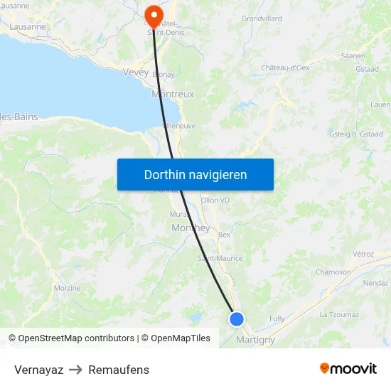 Vernayaz to Remaufens map
