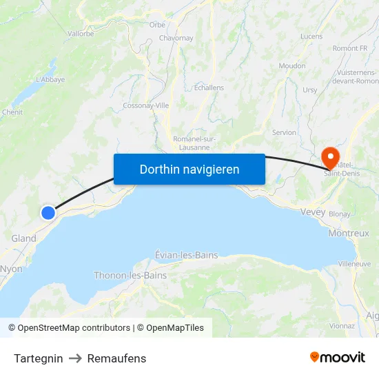 Tartegnin to Remaufens map