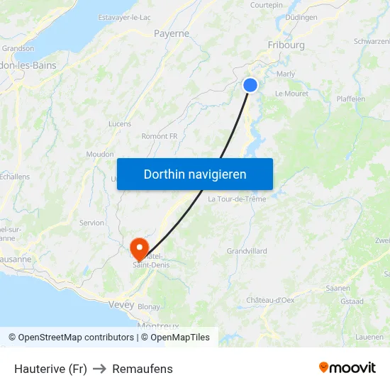 Hauterive (Fr) to Remaufens map