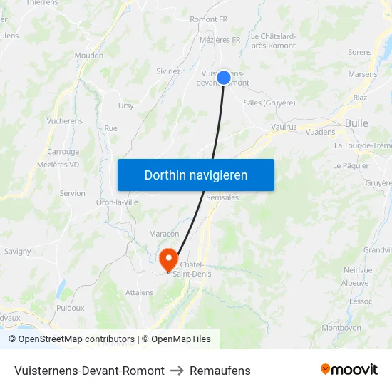 Vuisternens-Devant-Romont to Remaufens map