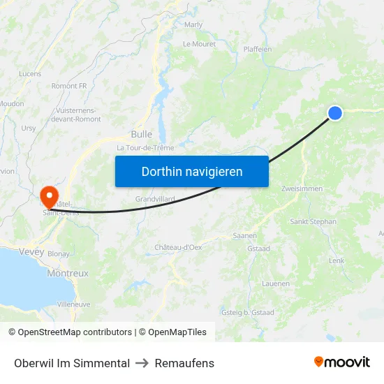 Oberwil Im Simmental to Remaufens map