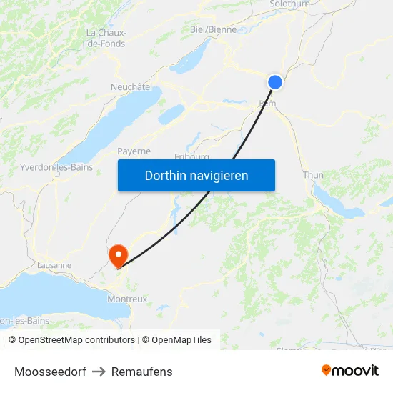 Moosseedorf to Remaufens map