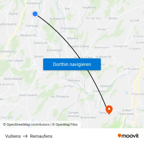 Vulliens to Remaufens map