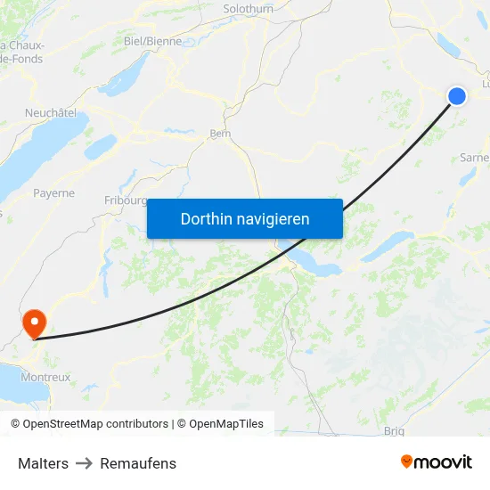 Malters to Remaufens map