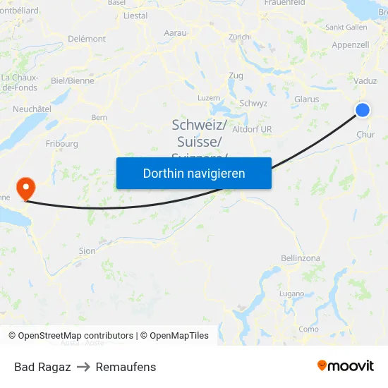 Bad Ragaz to Remaufens map