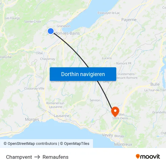 Champvent to Remaufens map