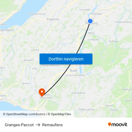 Granges-Paccot to Remaufens map
