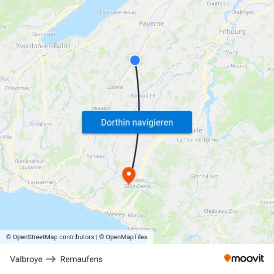 Valbroye to Remaufens map