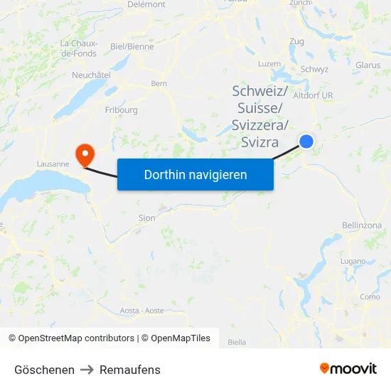 Göschenen to Remaufens map