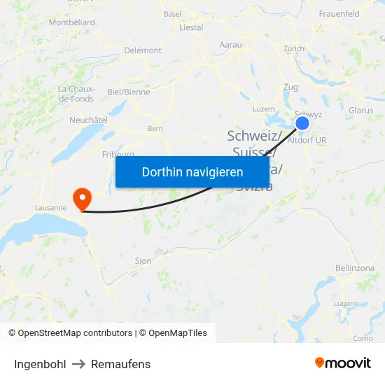 Ingenbohl to Remaufens map