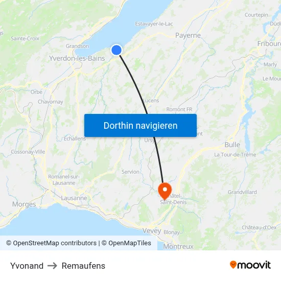 Yvonand to Remaufens map