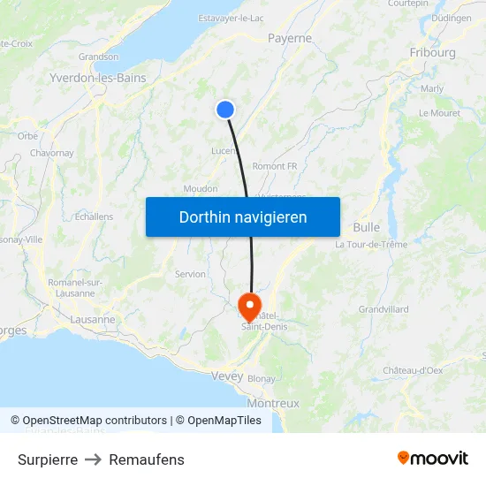 Surpierre to Remaufens map