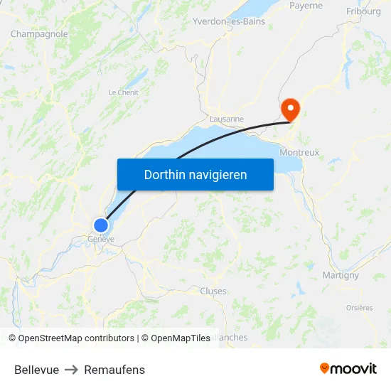 Bellevue to Remaufens map