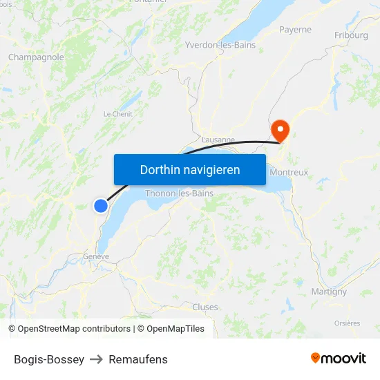 Bogis-Bossey to Remaufens map