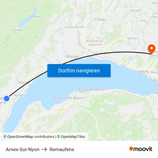 Arnex-Sur-Nyon to Remaufens map