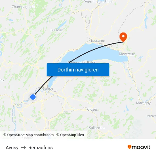 Avusy to Remaufens map