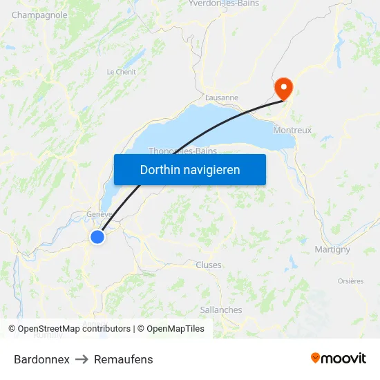 Bardonnex to Remaufens map