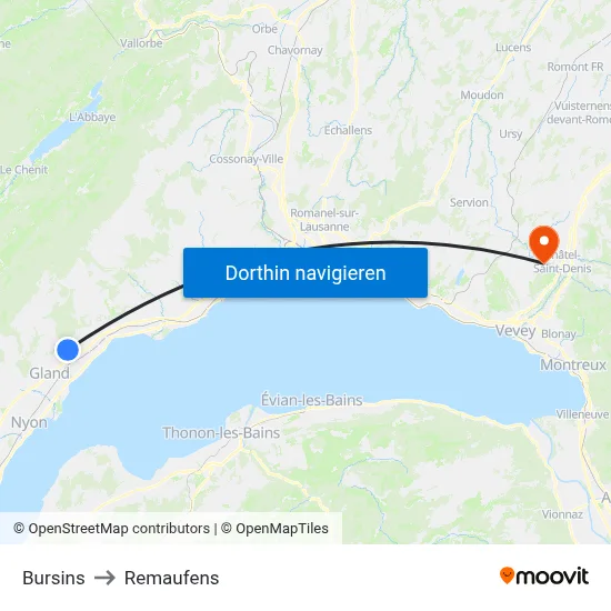 Bursins to Remaufens map
