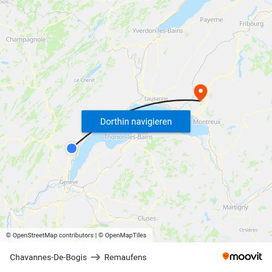 Chavannes-De-Bogis to Remaufens map