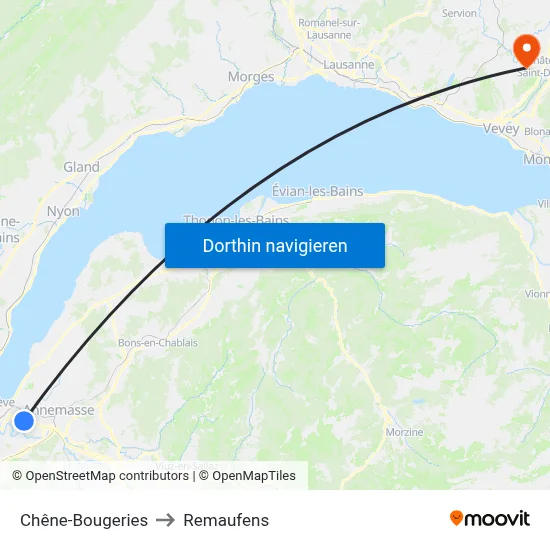Chêne-Bougeries to Remaufens map